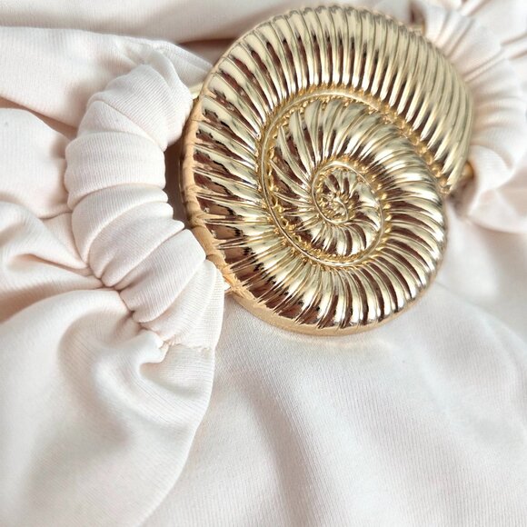 Peppermayo Illusion Maxi Dress Medium NWT Ivory Gold Shell Off Shoulder Bridal - Picture 15 of 15